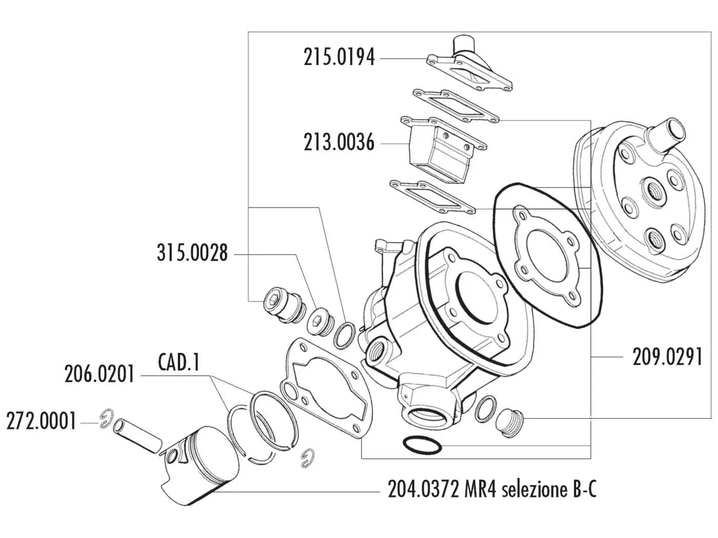 Zuiger Kit Polini 70cc 47mm (B) voor Malaguti Dune 50, Minarelli MR4