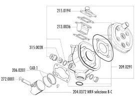 Zuiger Kit Polini 70cc 47mm (C) voor Malaguti Dune 50, Minarelli MR4