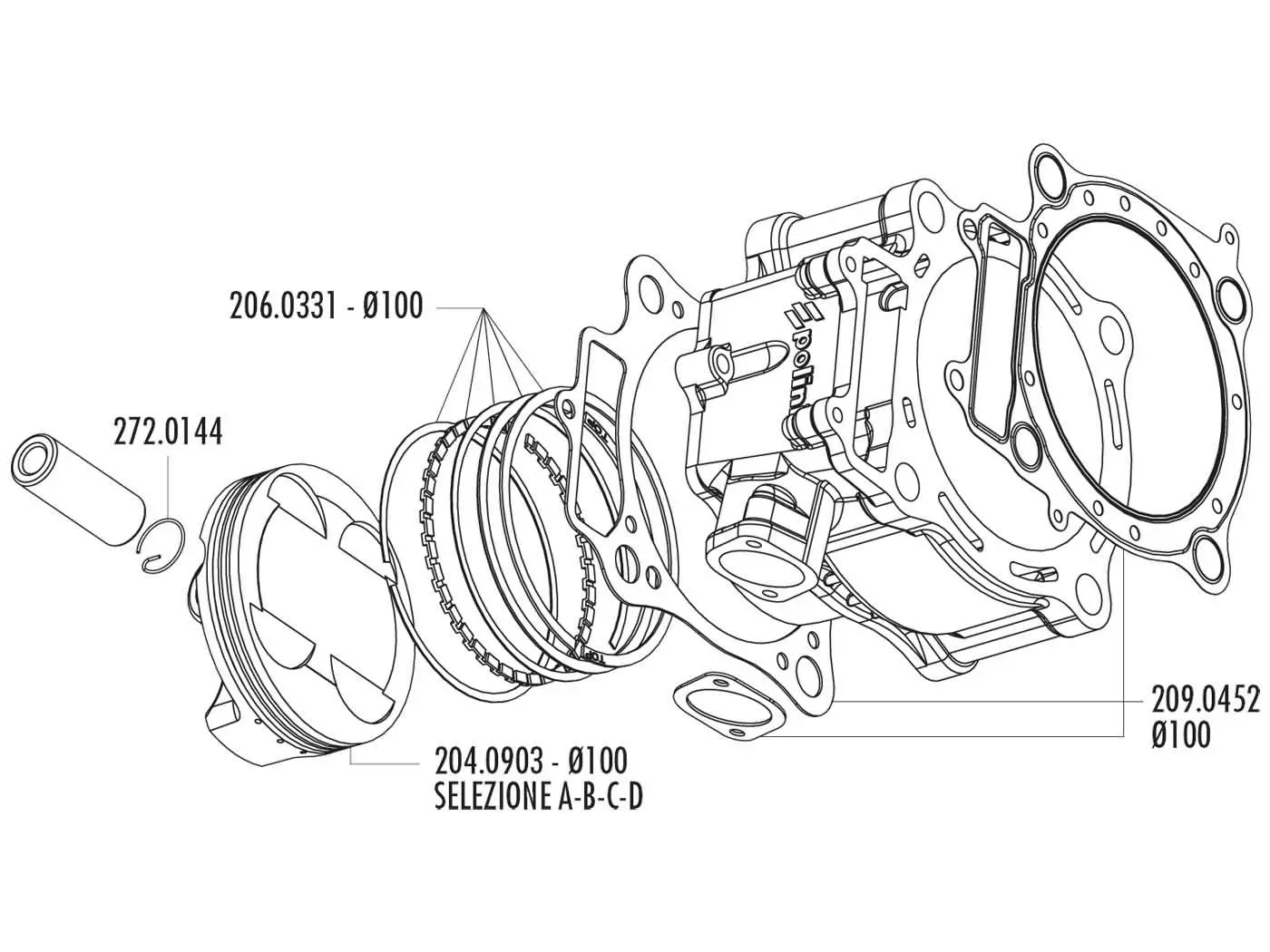 Zuiger Kit Polini 490cc 100mm (B) voor Honda CRF 450 02-05