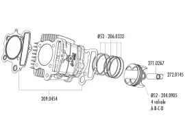 Zuiger Kit Polini 107cc 52mm (B) voor Polini Minicross, Minimotard 110 XP4T met 4V Cilinderkop