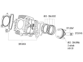 Zuiger Kit Polini 107cc 52mm (A) voor Polini Minicross, Minimotard 110 XP4T met 2V Cilinderkop