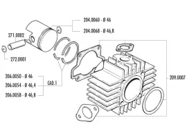 Cilinder Pakkingset Polini Sport 70cc 46mm voor Garelli Noi-Matic, Katia 50
