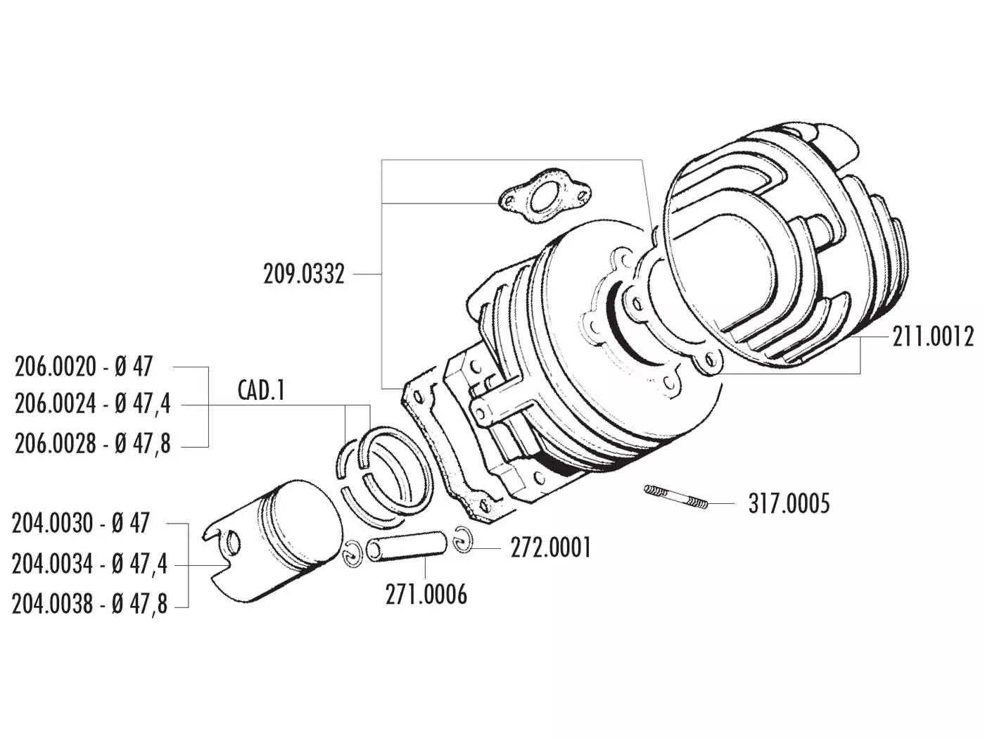 Cilinder Pakkingset Polini Racing voor Ape, Vespa N, PK, Special, XL, ET3 50 2T