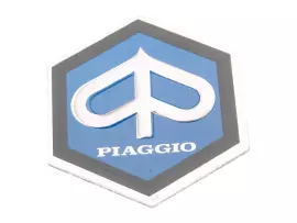 Embleem Piaggio om te plakken 6 hoekig 25x30mm Aluminium voor Kaskade voor Vespa PX, PE 80, 125, 200