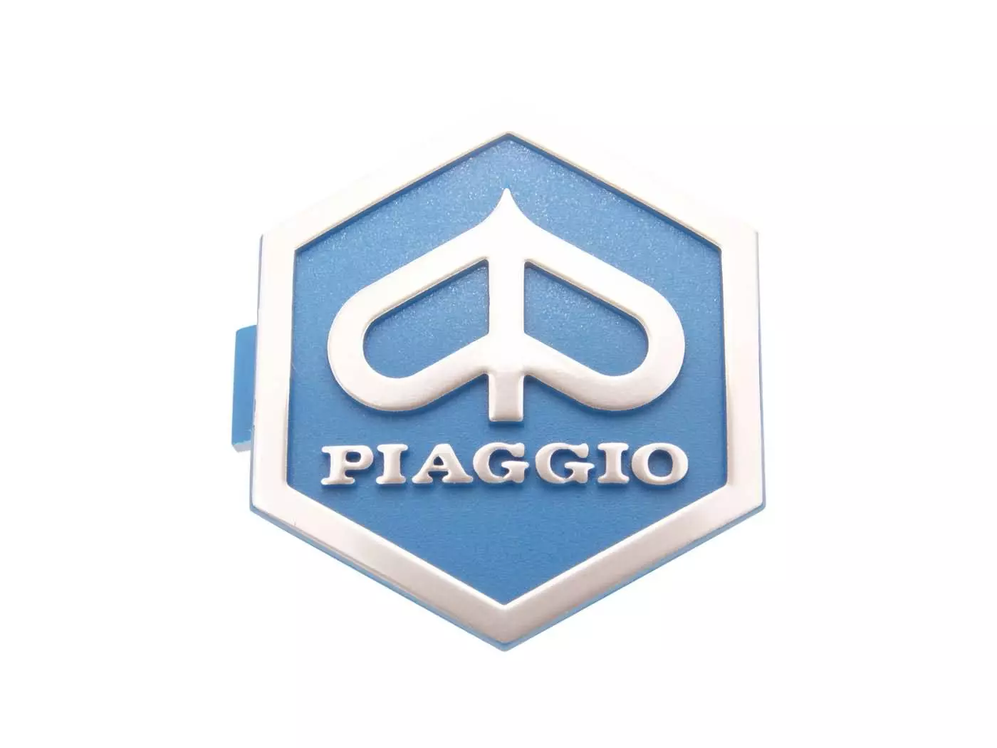 Embleem Piaggio om vast te klikken 6 hoekig 32x37mm 3D blauw / zilver