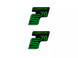 Schriftzug S70 Comfort Folie / Sticker zwart-Groen 2 Stuks voor Simson S70