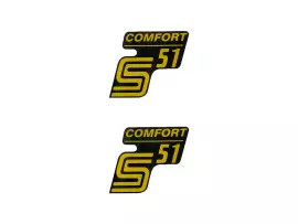 Schriftzug S51 Comfort Folie / Sticker zwart-gelb 2 Stuks voor Simson S51