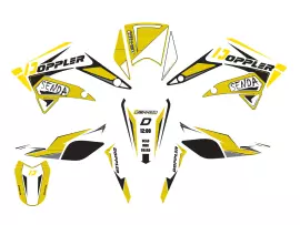 Dekor / Sticker Kit Doppler wit-schwarz-gelb voor Derbi Senda 2011-2017