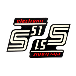 Schriftzug S51 Elektronic Folie / Sticker zwart-rot 2 Stuks voor Simson S51