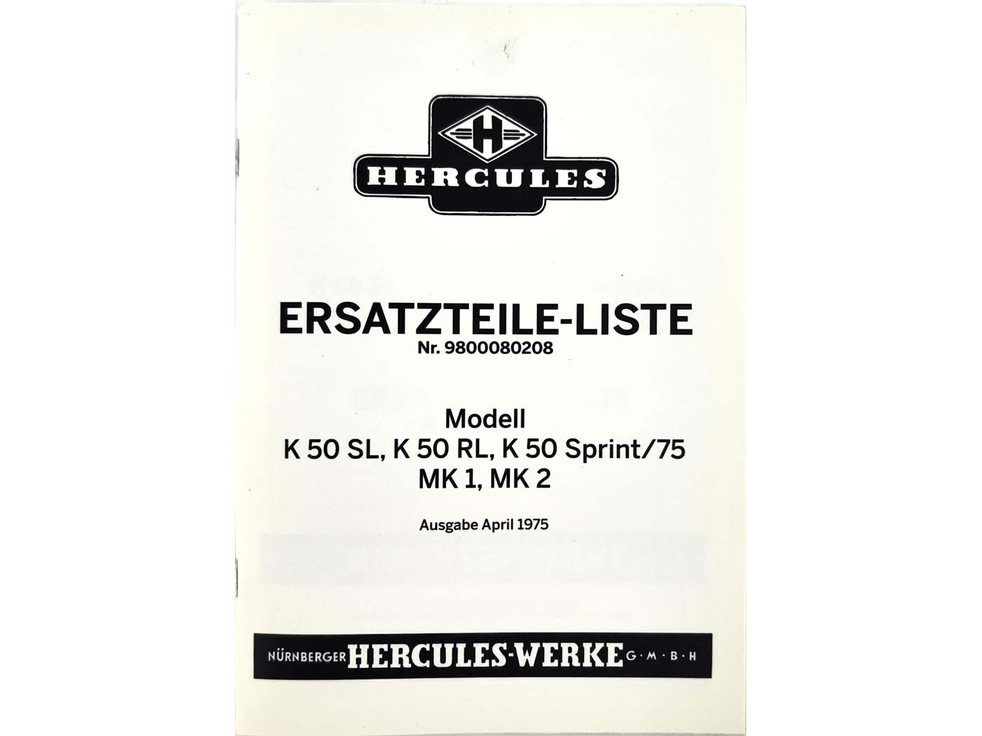 Ersatzteilliste Delig Katalog 1975 voor Hercules K 50 RL SL MK 1 MK 2 Sprint Moki