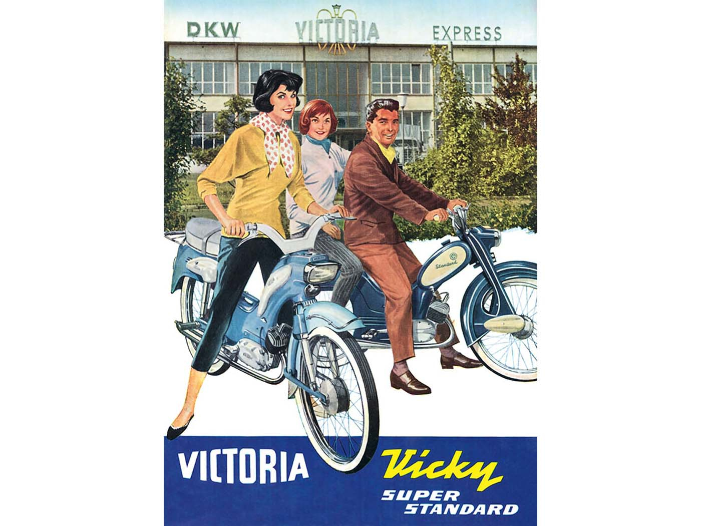 Werbeplakat Nachdruck 42cm 29cm voor Victoria (DKW Express), Vicky Standard, Vicky Super Luxus